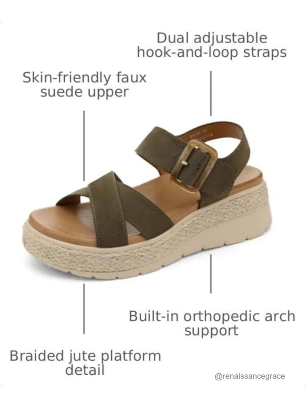 Women's Platform Sandals Low Wedge Espadrille Orthopedic Arch Support Hook &